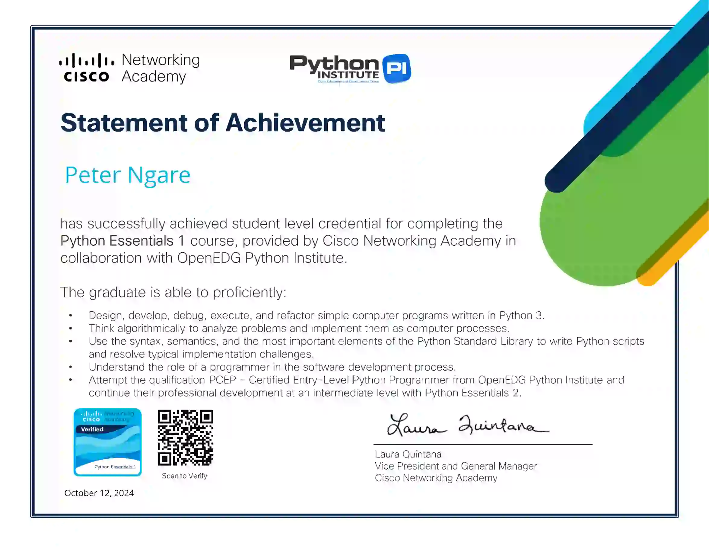 pyton Essentials certificate